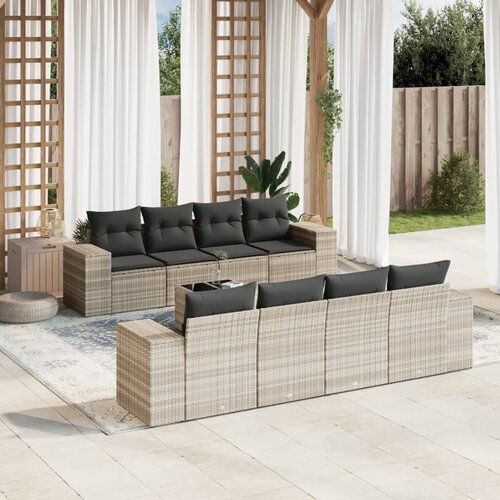 vidaXL 9-dijelni set vrtnih sofa od poliratana s jastucima svjetlosivi Cijene