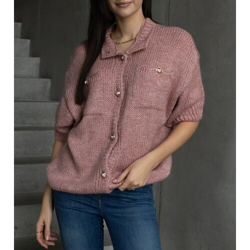 Gemre Shela pink women's sweater with short sleeves decorative buttons Cene