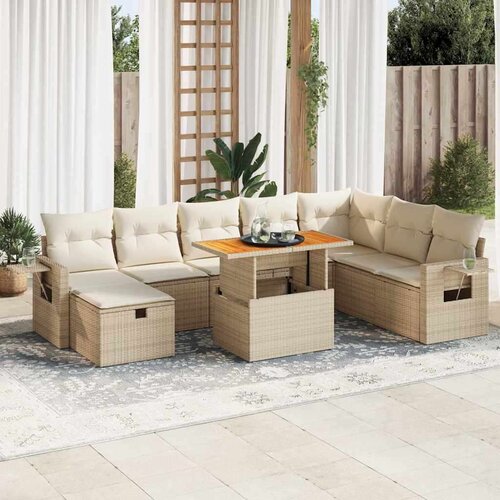 vidaXL 9-dijelni set vrtnih sofa s jastucima bež od poliratana bagrem Cene