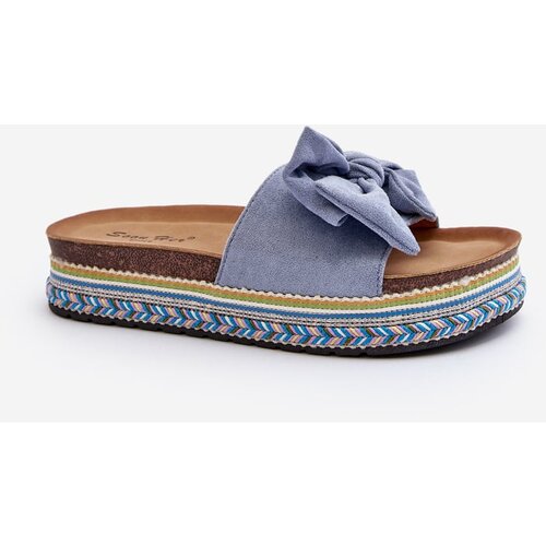 Kesi Women&amp;#039;s platform slippers with bow, blue Evatria Slike