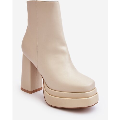 Kesi Women's high-heeled platform ankle boots, light beige Sandstra Cene