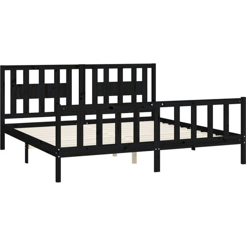  Okvir za krevet s uzglavljem crni 200 x 200 cm od masivnog drva Slike