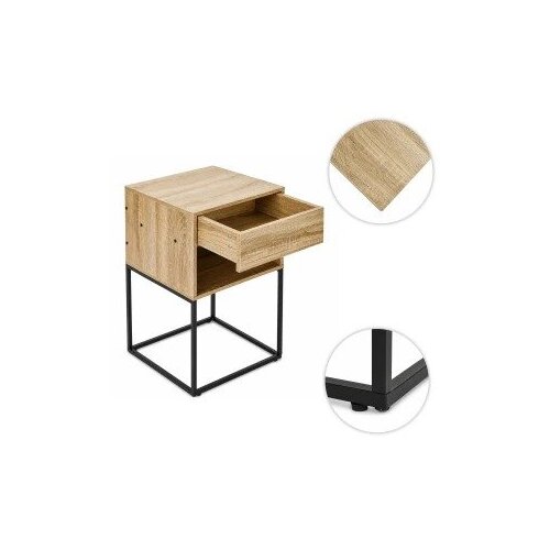 ModernHome GIC-NST65-15 &amp;ndash; Noćni ormarić s ladicom i policom, 40 &amp;times; 38,5 &amp;times; 64,5 cm, svijetli hrast/crna Slike