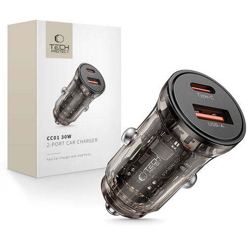 TECH-PROTECT CC01 AVTOPOLNILEC ZA PAMETNE TELEFONE 2-PORTNI PD30W QC3.0, (5000306001) Slike