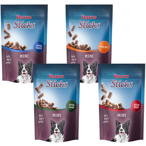 Rocco Ekonomično pakiranje Sticks Mini - Adult Mix 4 x 100 g (po 1 x Govedina / Perad / Pastrva / Divljač) Slike