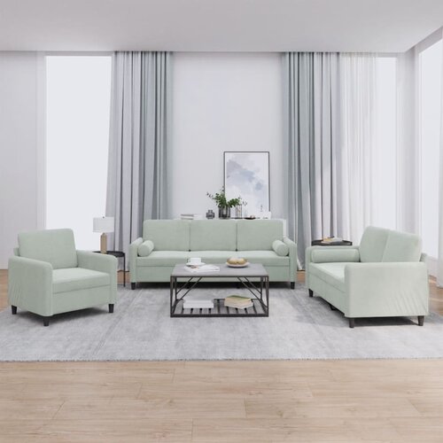  3-dijelni set sofa s jastucima svjetlosivi bar&scaron;unasti Cijene