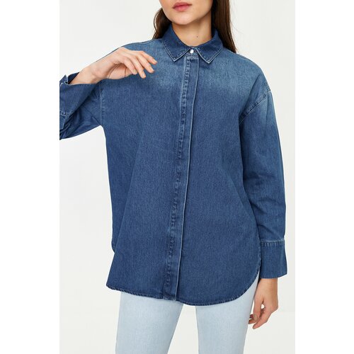 Trendyol Blue More Sustainable Oversize Denim Shirt Cene
