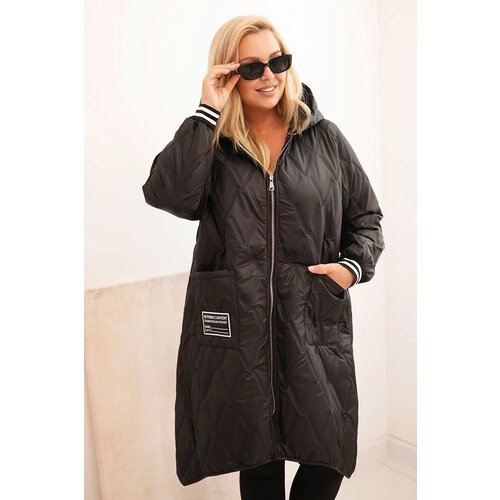 Kesi Włoski Plus Size women's quilted jacket with a hood and sporty cuffs black Cene