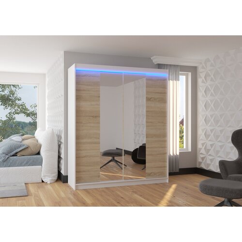 ADRK Drsna omara z ogledalom BALANCE 180 cm - BELA-SONOMA HRAST Cene