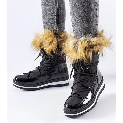 Gemre Black patent snow boots with fur Bow Cene