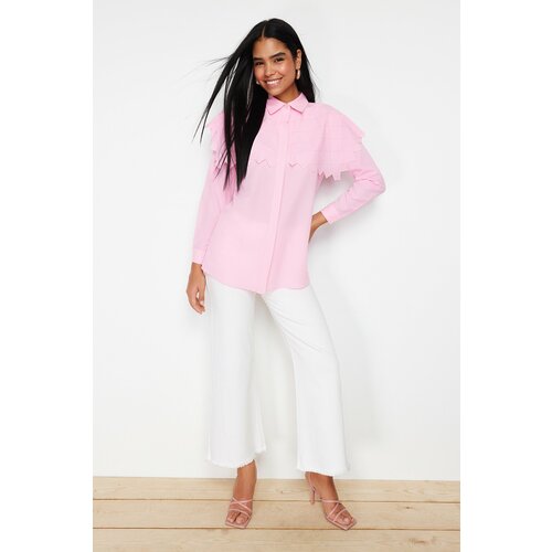 Trendyol Light Pink Big Collar Cotton Woven Shirt Slike