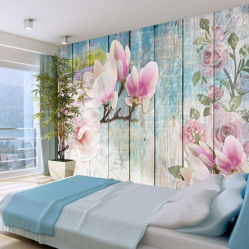  Tapeta - Pink Flowers on Wood 300x210 Slike