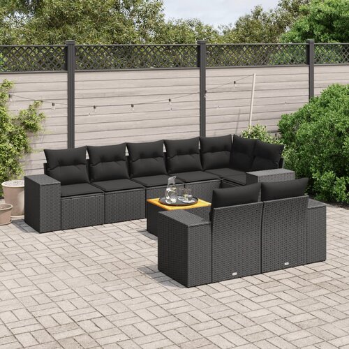 vidaXL 9-dijelni set vrtnih sofa s jastucima crni od poliratana Cijene