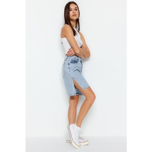 Trendyol Light Blue Slit High Waist Denim Shorts Slike