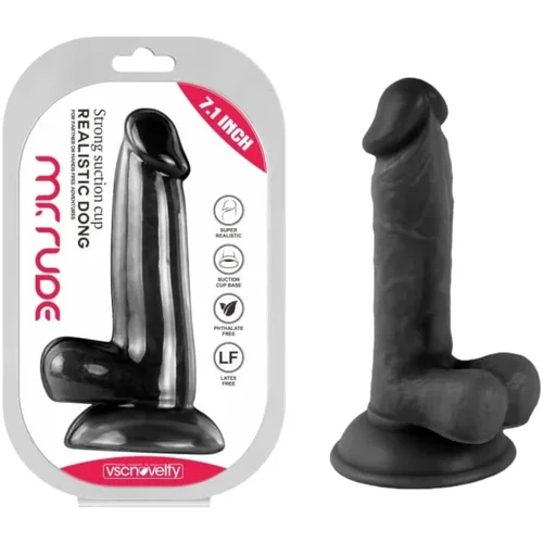 Mr. Rude - realističan dildo s ljepljivim potplatima, testisi - 17 cm (crni)