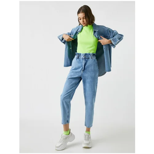 Koton High Waist Comfortable Cut Elastic Waist Denim Trousers Baggy Jean