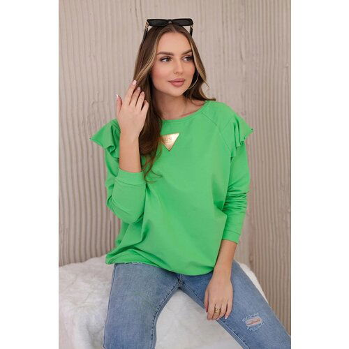 Kesi Cotton blouse with ruffles on the shoulders in light green color Slike