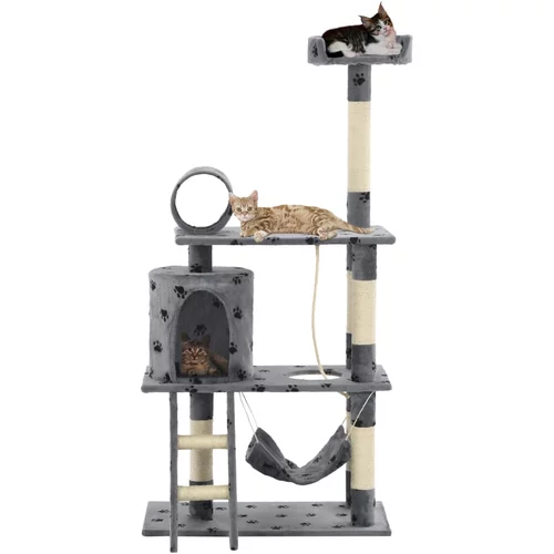 vidaXL Penjalica za mačke sa stupovima za grebanje od sisala 140 cm siva s uzorkom šapa
