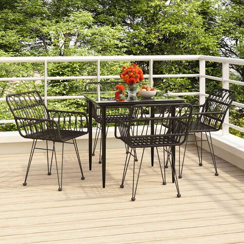  5-dijelni vrtni blagovaonski set od poliratana crni Crna 80 x 80 x 74 cm Cijene