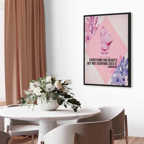  Slika - Beauty in the Eyes - Inspirational Quote with Pink Bust and Flowers 80x120 U crnom drvenom okviru Slike