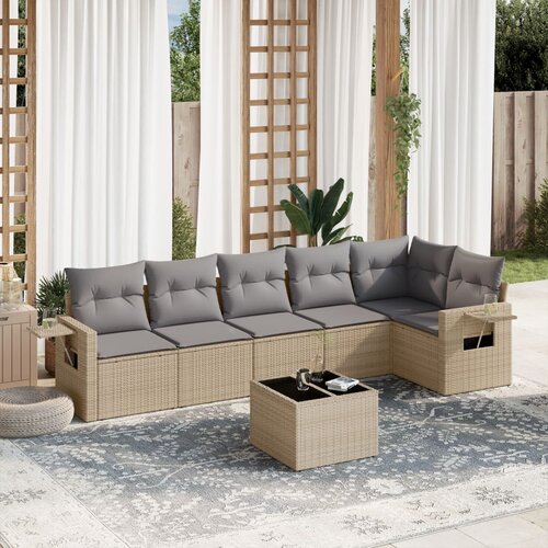 vidaXL 7-dijelni set vrtnih sofa od poliratana s jastucima bež Cijene