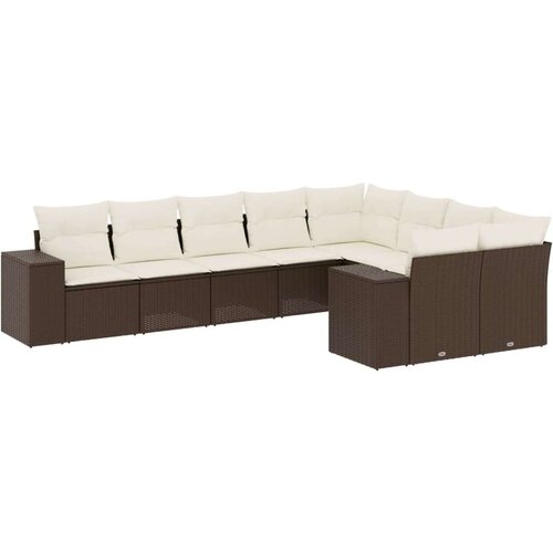 VidaXL 9-dijelni set vrtnih sofa s jastucima poliratan smeđi Slike