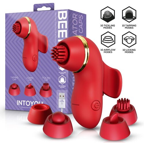 INTOYOU Beeny Vibrating Stimulator with Multifunction Caps Red Slike