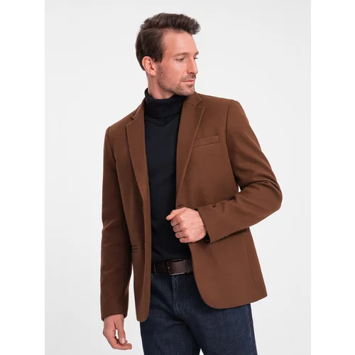 Ombre Men's casual jacket with decorative buttons on cuffs - chocolate brown