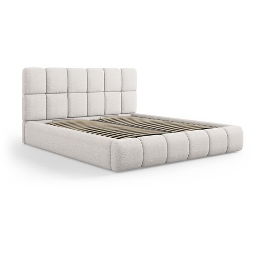Micadoni Home Svijetlo sivi tapecirani bračni krevet s prostorom za odlaganje s podnicom 200x200 cm Bellis – Cijene