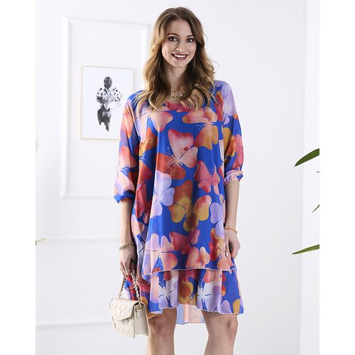 Resti Navy blue women's dress with print and frill Cene