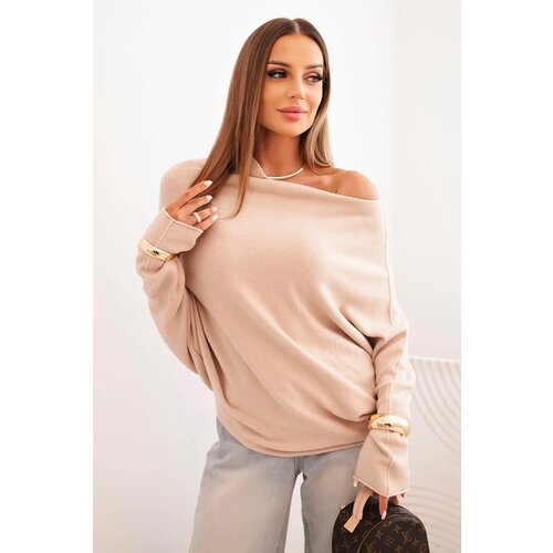 Kesi Włoski Women's asymmetrical batwing viscose sweater beige Cijene