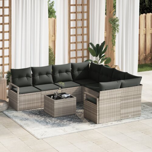 vidaXL 9-delna vrtna garnitura z blazinami Svetlo siva Poly Rattan Cene