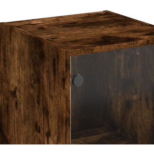  Visoka komoda sa staklenim vratima boja hrasta 35 x 37 x 142 cm Smeđa Slike