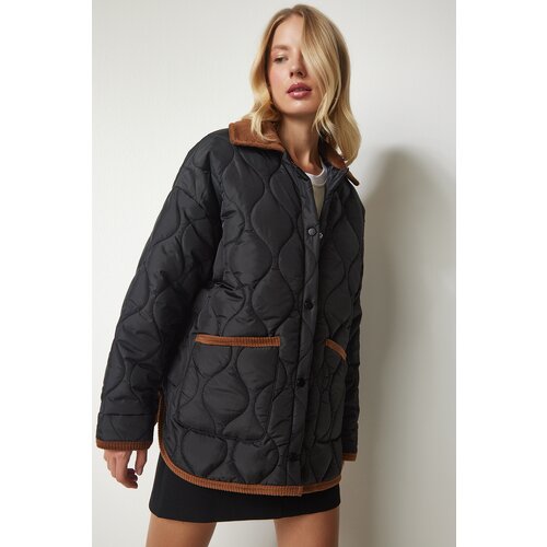 Happiness İstanbul Women's Black Polo Neck Pocket Quilted Coat Cene