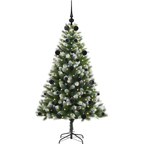 VidaXL Umjetna jelka s pantenom i pahuljicama Zelena i bijela 150 cm Slike