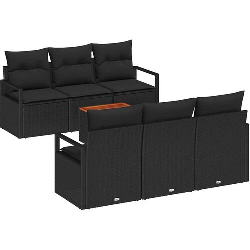 vidaXL 7-delni vrtni sofa set z blazinami Črna Poli ratan Akacija, dvosedna vrtna sofa z shrambo in blazinami Črna Poli ratan Cene