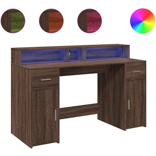 Maison Chic Pisalna miza - pisarniška miza - Računalniška miza z LED lučkami rjavi hrast 140x55x91 cm inž. les, (21785336) Cene