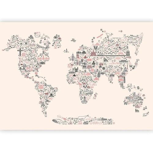  Foto tapeta - Map With Icons - Cartoon Representation of the World in Pastel Colours 500x350 Vodootporna Cene