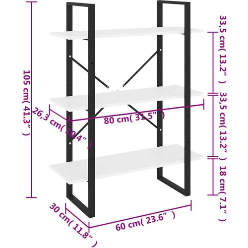 VidaXL Knjižna omara 3-nadstropna 80x30x105 cm trdna borovina Slike