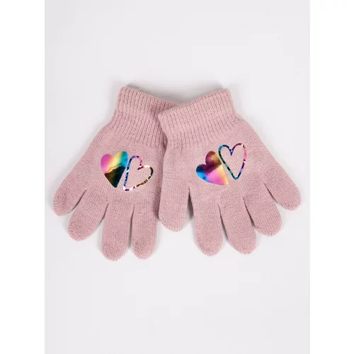 Yoclub Kids's Girls' Five-Finger Gloves With Hologram RED-0068G-AA50-002