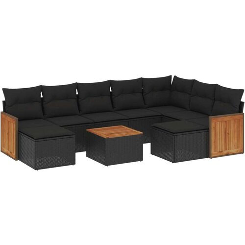 vidaXL 10-dijelni set vrtnih sofa s jastucima crni od poliratana Cijene