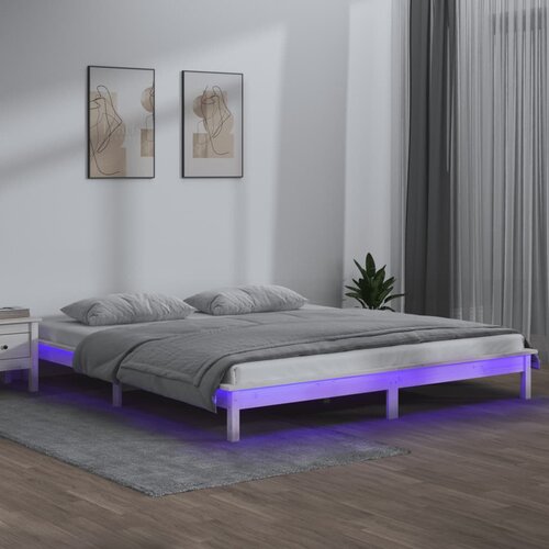  LED okvir kreveta bijeli 150 x 200 cm bračni od masivnog drva Cijene