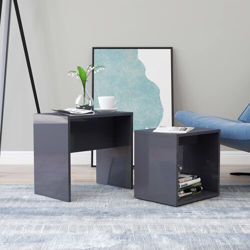 The Living Store Komplet klubskih mizic siv visok sijaj 48x30x45 cm iverna pl. - Klubska Mizica, (21421357) Slike