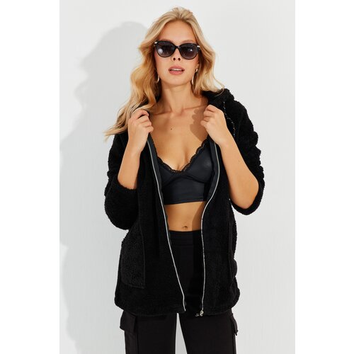 Cool & Sexy Women's Black Plush Zipper Jacket Q979 Cene