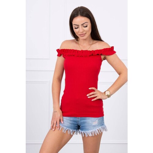 Kesi Red blouse with ruffles over the shoulder Slike