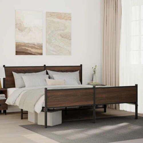Metalni okvir kreveta bez madraca smeđa boja hrasta 183x213 cm Cene