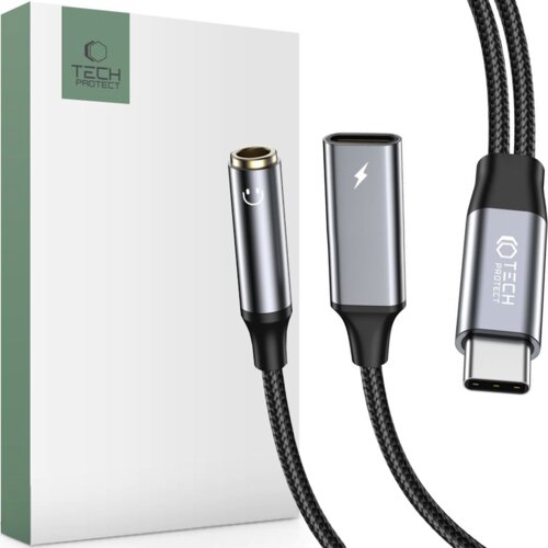 TECH-PROTECT ULTRABOOST ADAPTER PD60W/6A TYPE-C ZA MINI JACK 3,5MM ČRN, (21980622) Cene