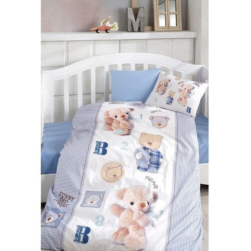 Mila Home Pamučna dječja posteljina za dječji krevetić s uključenom plahtom/4-dijelna 100x150 cm Blue Bear – Cijene