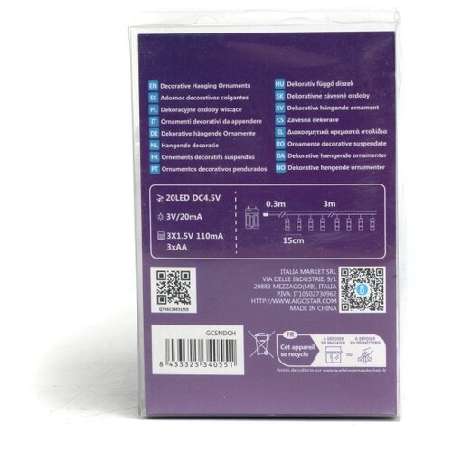 Aigostar LED dekorativni lanac sa &amp;scaron;tipaljkama 20xLED/3xAA 3,3m topla bela Slike