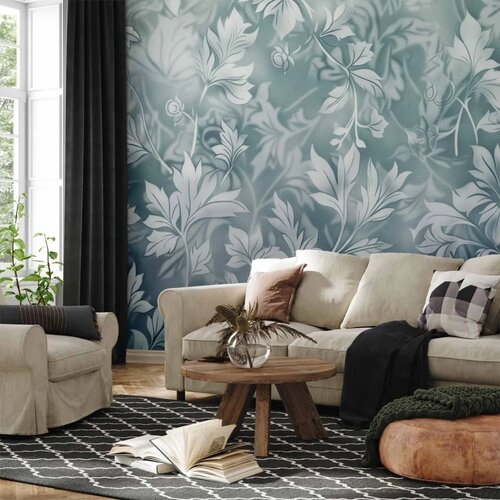 Foto tapeta - Ornaments in Worn Muted Turquoises: Delicate Plant Pattern 200x140 Premium Cene